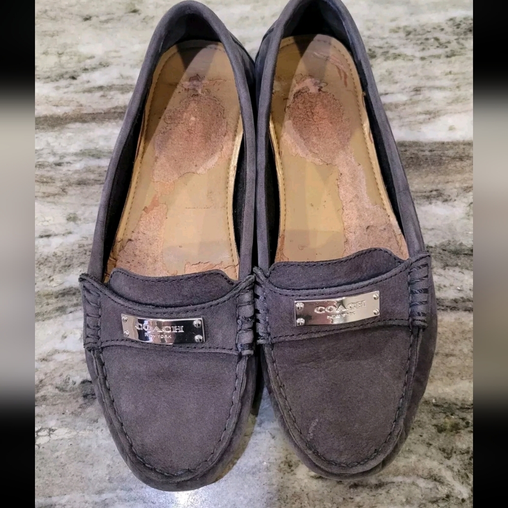 Coach Fredrica Nubuck Red Grey Suede Loafers 6 B Womens Shoes